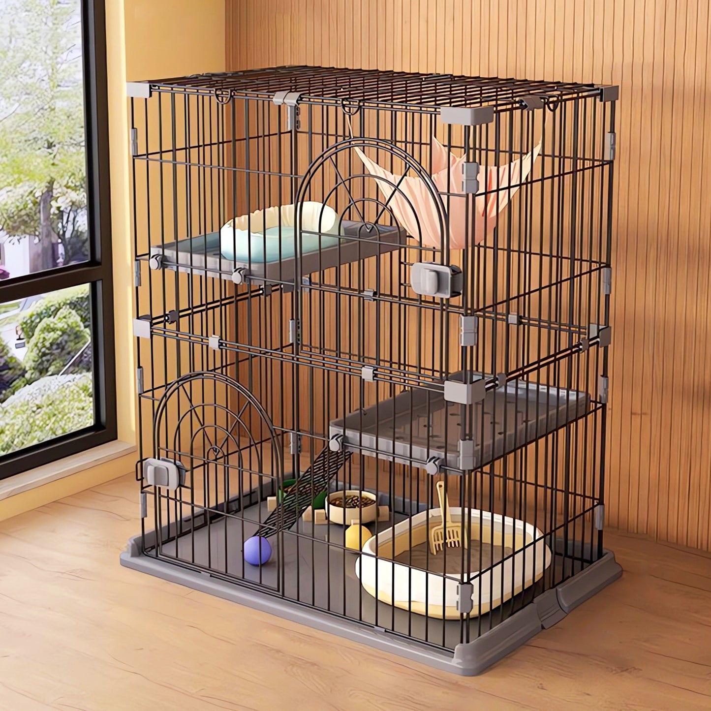 JPJieAnXin 猫ケージ キャットケージ 2段 スリム 大型猫用 幅76*奥行50.5*高さ89cm ペットケージ 組み立て簡単 梯子 ワイド扉付き コンパクト おしゃれ 日本語説明書 頑丈 耐荷重10kg