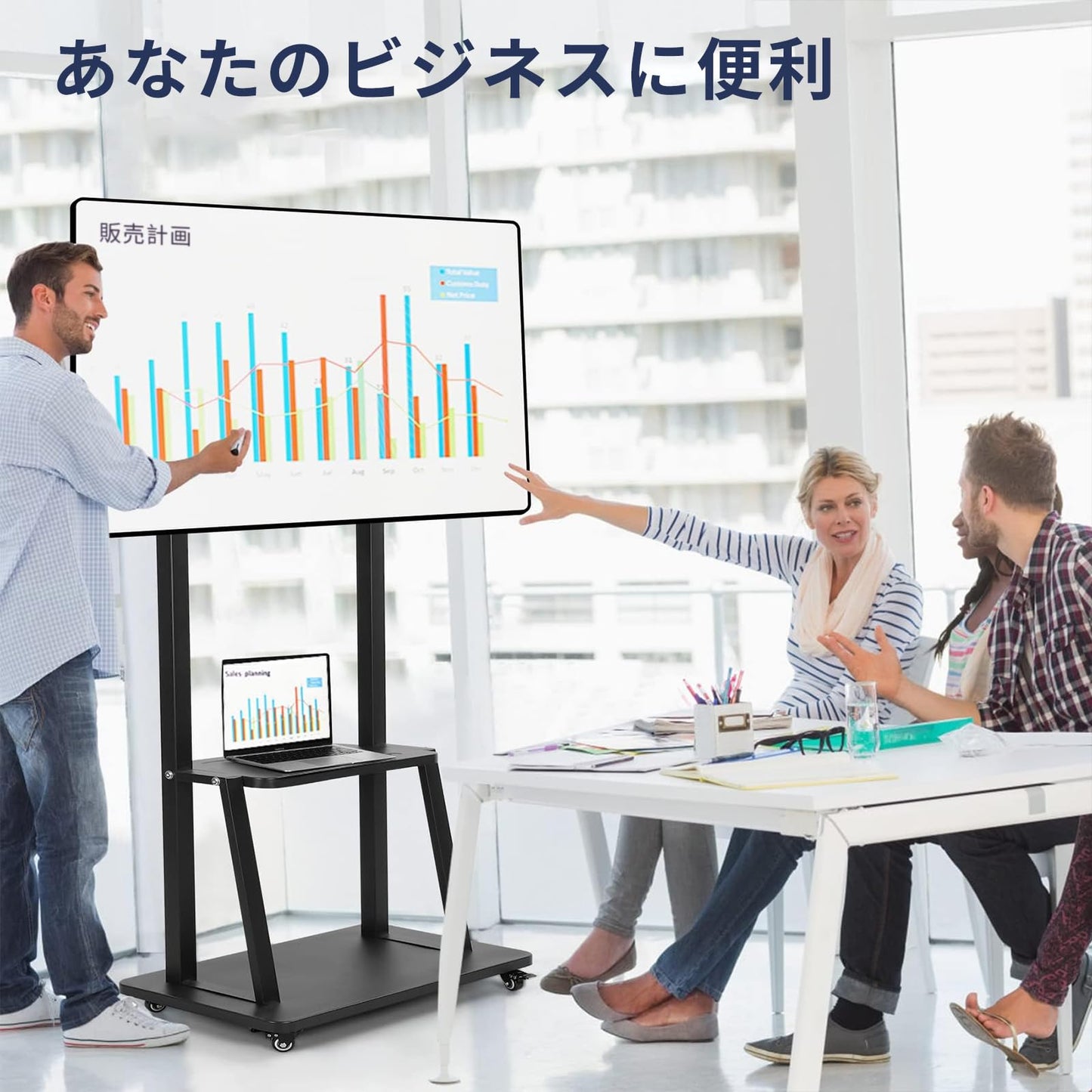 WuYouDa テレビスタンド キャスター付き 高さ調節可能 液晶テレビスタンド 双柱設計 棚板付き 32〜75インチ対応 最大耐荷重60kg VESA規格対応(横200~600mm / 縦100~400mm) 省スペース設計 家庭・学校・会社・商業施設・病院向け (ブラック)