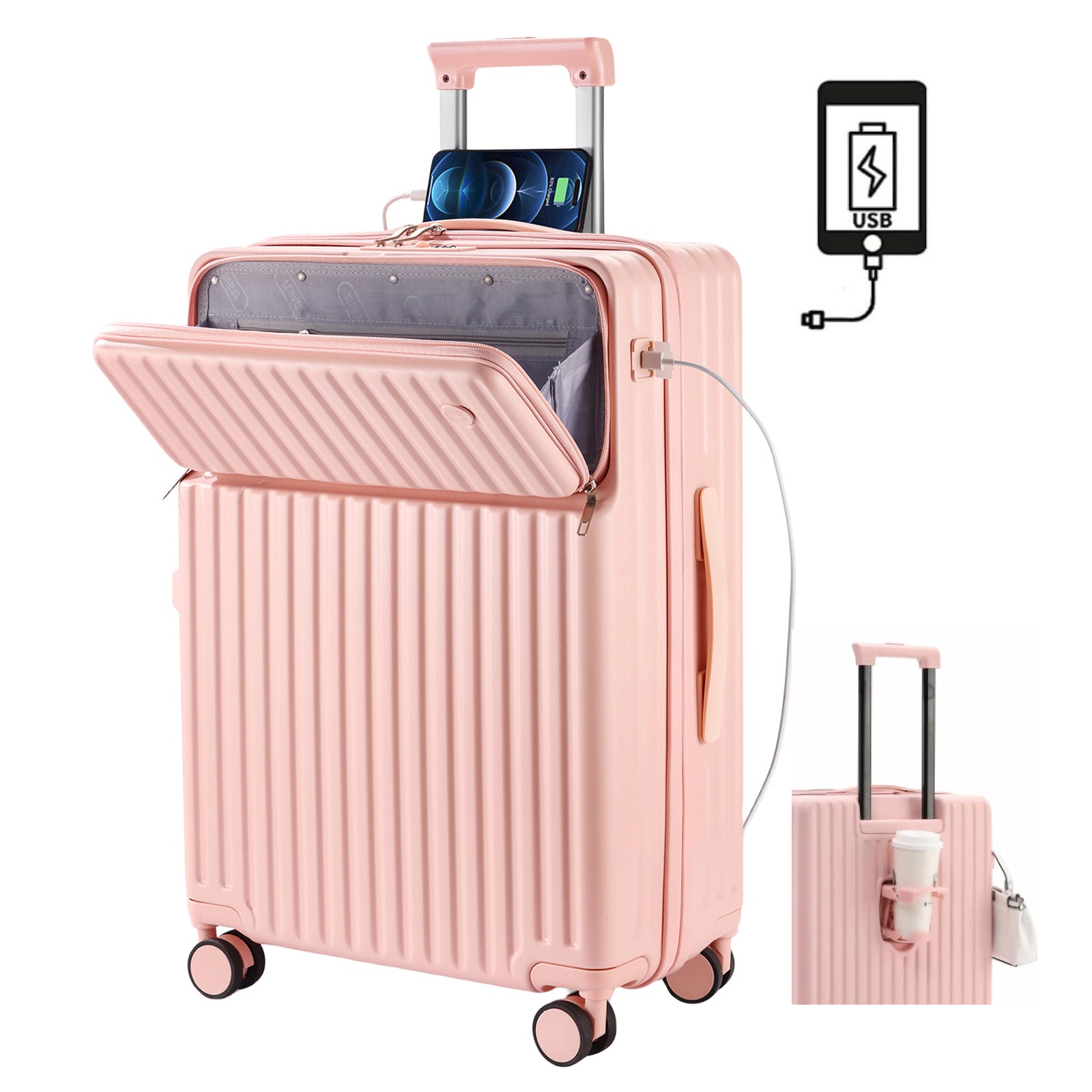 スーツケース フロントオープン 機内持ち込み usbポート付き キャリーバッグ Amazon | スーツケース フロントオープン 機内持ち込み usb