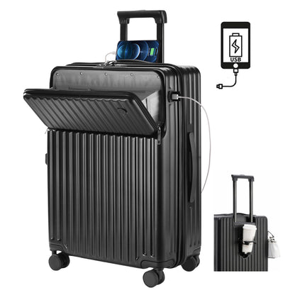 スーツケース フロントオープン 機内持ち込み キャリーケース usbポート付き キャリーバッグ カップホルダー付き パソコン収納ポケット 前開き 荷物フック 充電機能 トップオープン機能 オシャレ 海外旅行出張 修学 08
