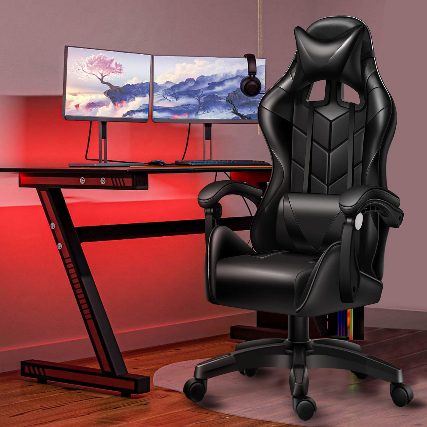 ゲーミングチェア gaming chair デスクチェア 高耐久PUレザー 140度リクライニング 在宅 リモート (ブラック)03
