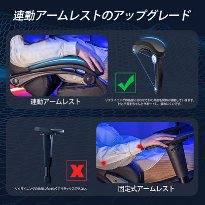 ゲーミングチェア gaming chair デスクチェア 高耐久PUレザー 140度リクライニング 在宅 リモート (ブラック)03