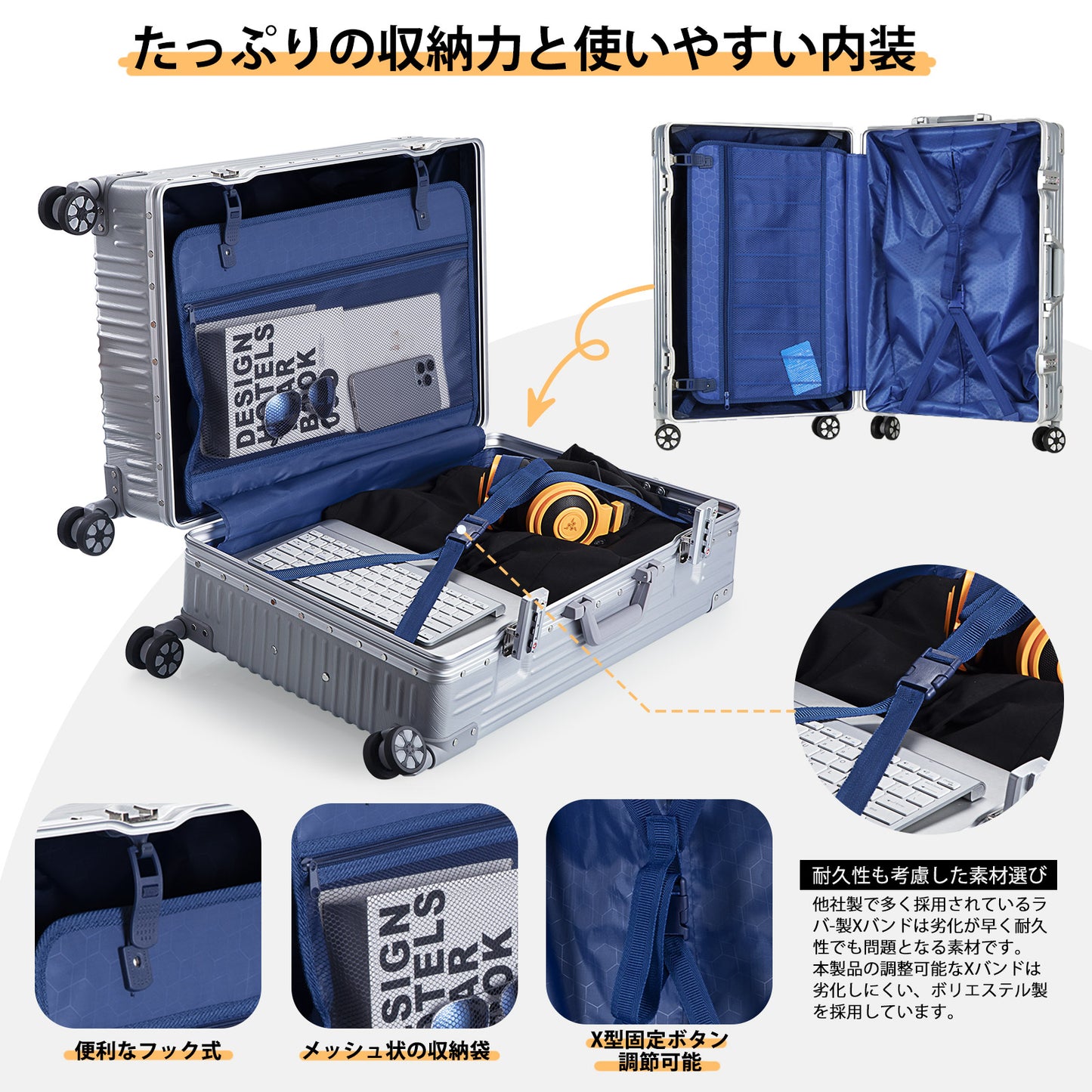 スーツケース 機内持ち込み アルミフレームタイプ キャリーケース キャリーバッグ 大型 耐衝撃 TSAロック 超軽量 大容量 静音 ダブルキャスター 360度回転 おしゃれ 旅行 出張 修学 09