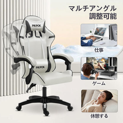 PikPok ゲーミングチェア pcチェア 椅子 デスクチェア ゲーム用チェア リクライニング パソコンチェア ハイバック ヘッドレスト ランバーサポート ひじ掛け付き 高さ調整機能 PUレザー